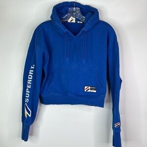 Superdry Blue Code Graphic Cropped Hooded Sweatshirt Size 8